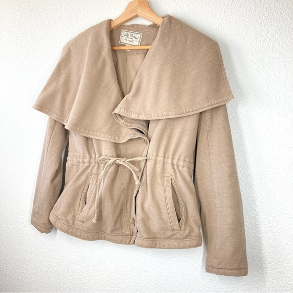 Lucky Brand Woven Jacket XS Shawl Tie Waist Tan Minimalist lightweight cotton - Picture 1 of 16